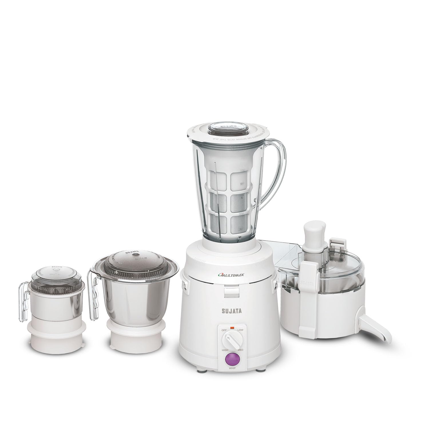 Sujata Dynamix Mixer Grinder – 900 W, 22.000 RPM, 90 Min Dauerbetrieb, 3 Edelstahlbehälter (1500 Ml, 1000 Ml, 400 Ml), Für Indische Küche, Schweres Mahlen