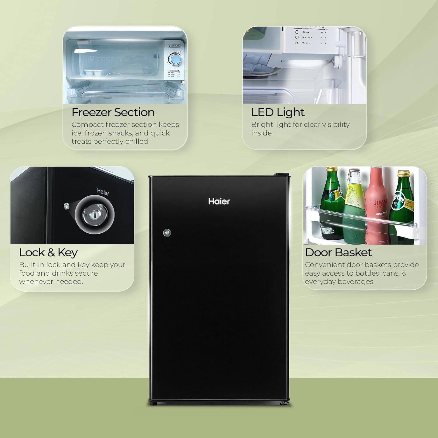 Haier 100L Direct Cool Mini Refrigerator (HRD-1252KSA, Black)