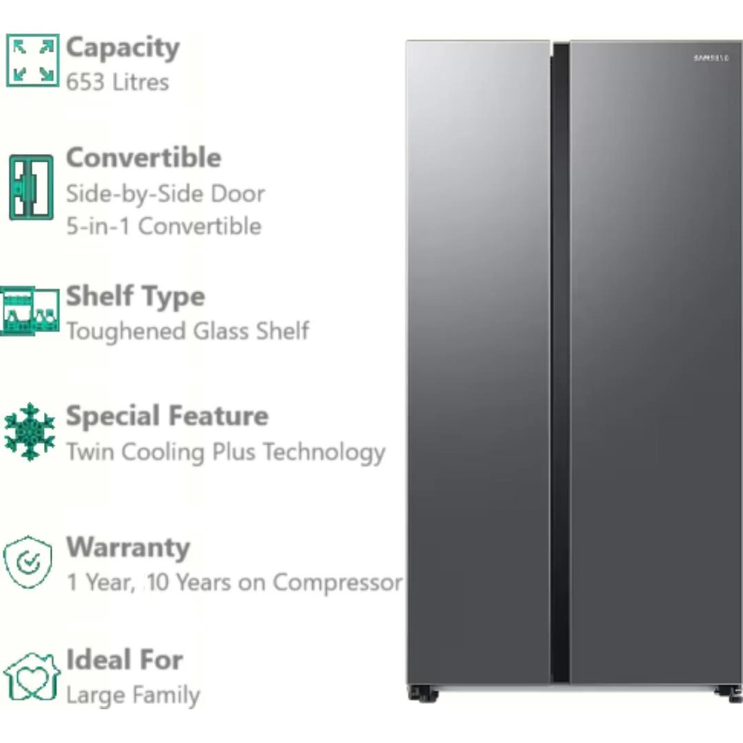 Samsung 653L Smart Conversion Side-by-Side Refrigerator RS76CG80X0S9